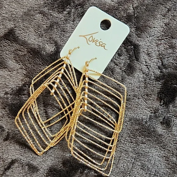 NWT Lovisa Fashion earrings faux gold dangle shimmer sparkle 4" long - Picture 10 of 10